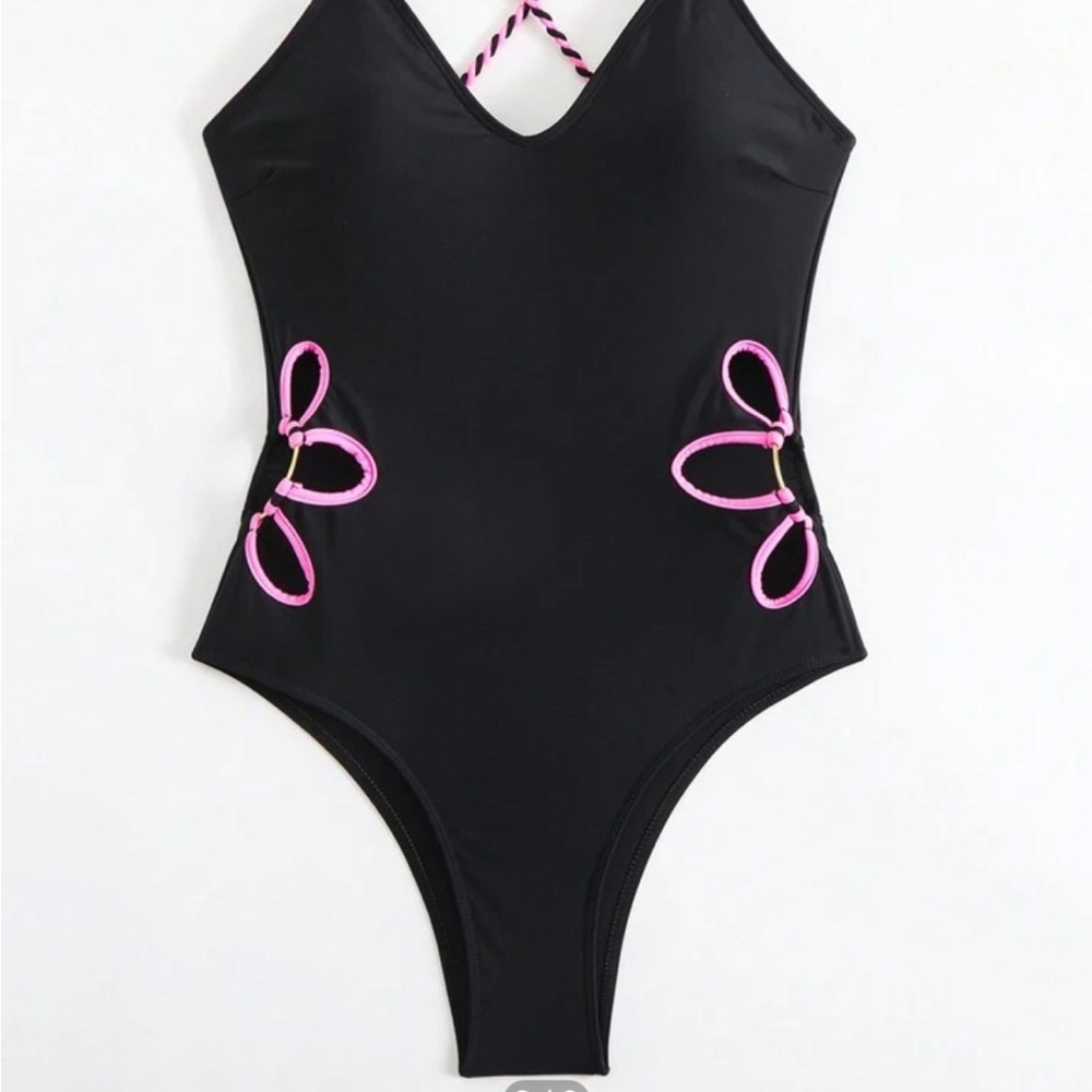 Black Swimsuit with Pink Accents